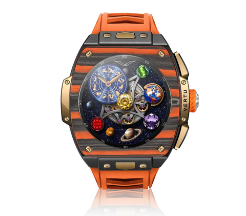 VERTU Watch S1 Finished Set Bespoke Gold Black and Orange Carbon Fiber Orange Strap
