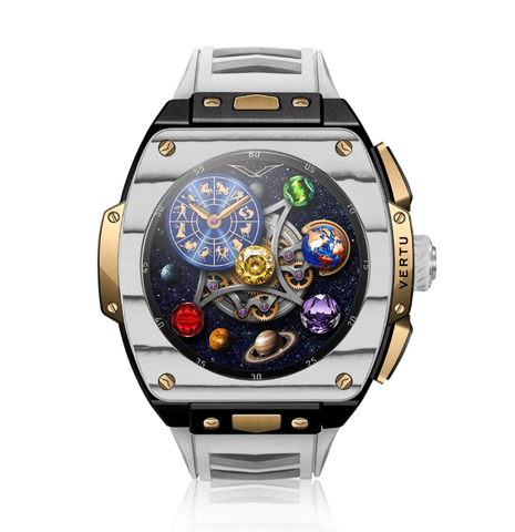 VERTU Watch S1 Finished Set Bespoke Gold Black and White Carbon Fiber White Strap