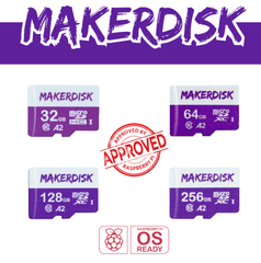  MakerDisk microSD Card with Pre-installed Raspberry Pi OS. 