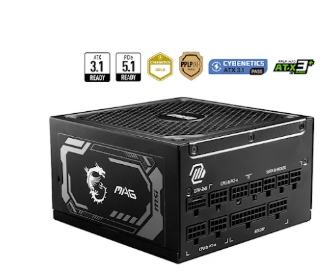 Nguồn máy tính Msi MAG A1250GL PCIE5 - 1250W - 80 Plus Gold - Full Modular