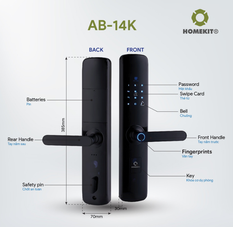 Khóa vân tay HomeKit AB-14K – Chống cháy nổ vật liệu hàng không