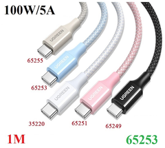  Cáp sạc nhanh Ugreen 65253 Type-C to Type-C 1M hỗ trợ 100W/5A 