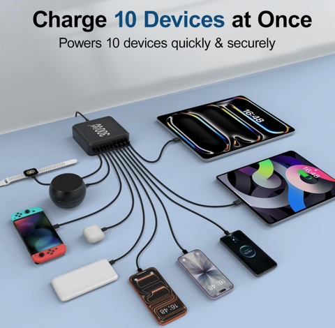 Trạm sạc sininoes 10P 300W GaN 10 cổng USB-C/USB-A