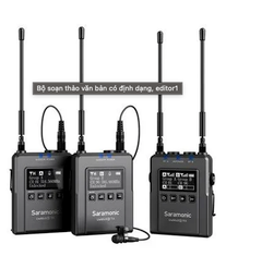  Saramonic UwMic9S Kit2 – UHF 96 Kênh. Dành Cho Máy Ảnh DSLR Nikon Canon Sony, Video, Ghi Hình Trường, Phỏng Vấn, ENG, Micrô Phát Trực Tiếp 