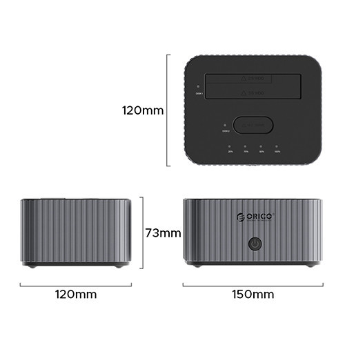 Ảnh minh họa Docking SSD ORICO M.2 NVME, SATA 2.5" và HDD 2.5"/3.5" 2 khe cắm (IT28E-C-EU-GY-BP) 1