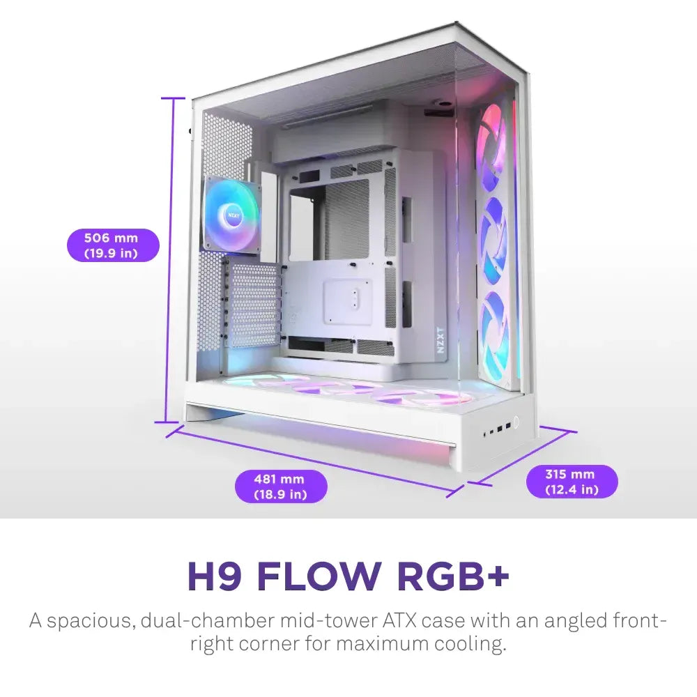 Ảnh minh họa Vỏ case NZXT H9 Flow RGB+ Dual-Chamber ATX Mid-Tower, quạt RGB và hub - Trắng 1