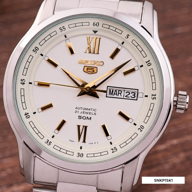 Ảnh minh họa Seiko SNKP15K1 – Nam – 42mm – Kính cứng – Automatic (Cơ tự động) – Dây kim loại 2
