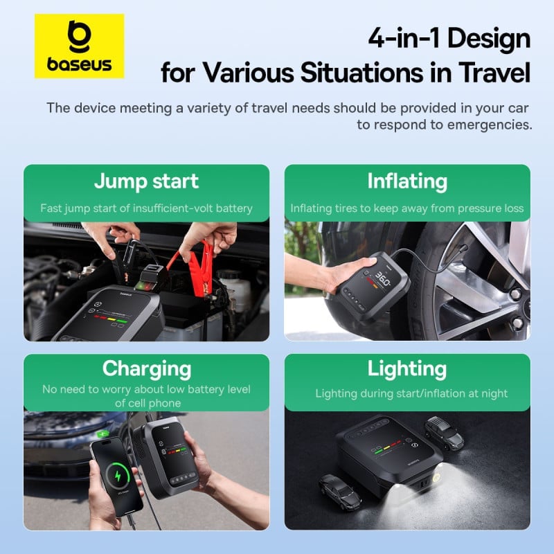 Ảnh minh họa Baseus Super Energy Series 4-in-1 Car Jump Starter 1200A Cluster Black 2