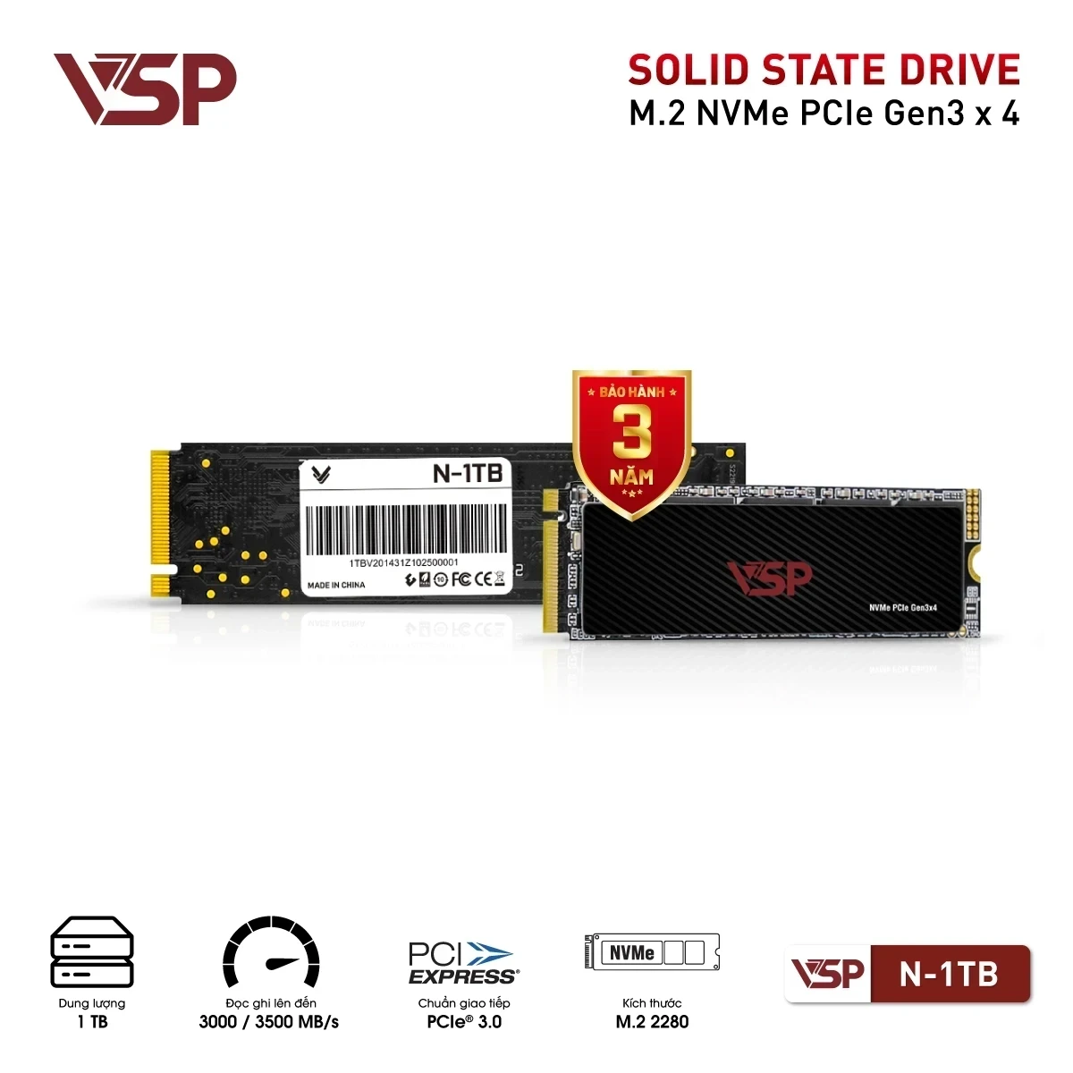 Ảnh minh họa SSD NVME VSP 1TB (ĐỌC 3500MB/S GHI 3000MB/S) M.2 2280 GEN 3X4 TRAY 2