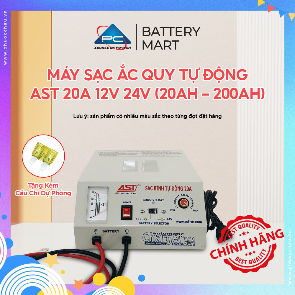 Ảnh minh họa Sạc Ắc Quy Tự Động AST 20A 12V-24V, Bộ sạc bình ắc quy từ 20ah - 200ah, sạc bình ắc quy ô tô 1