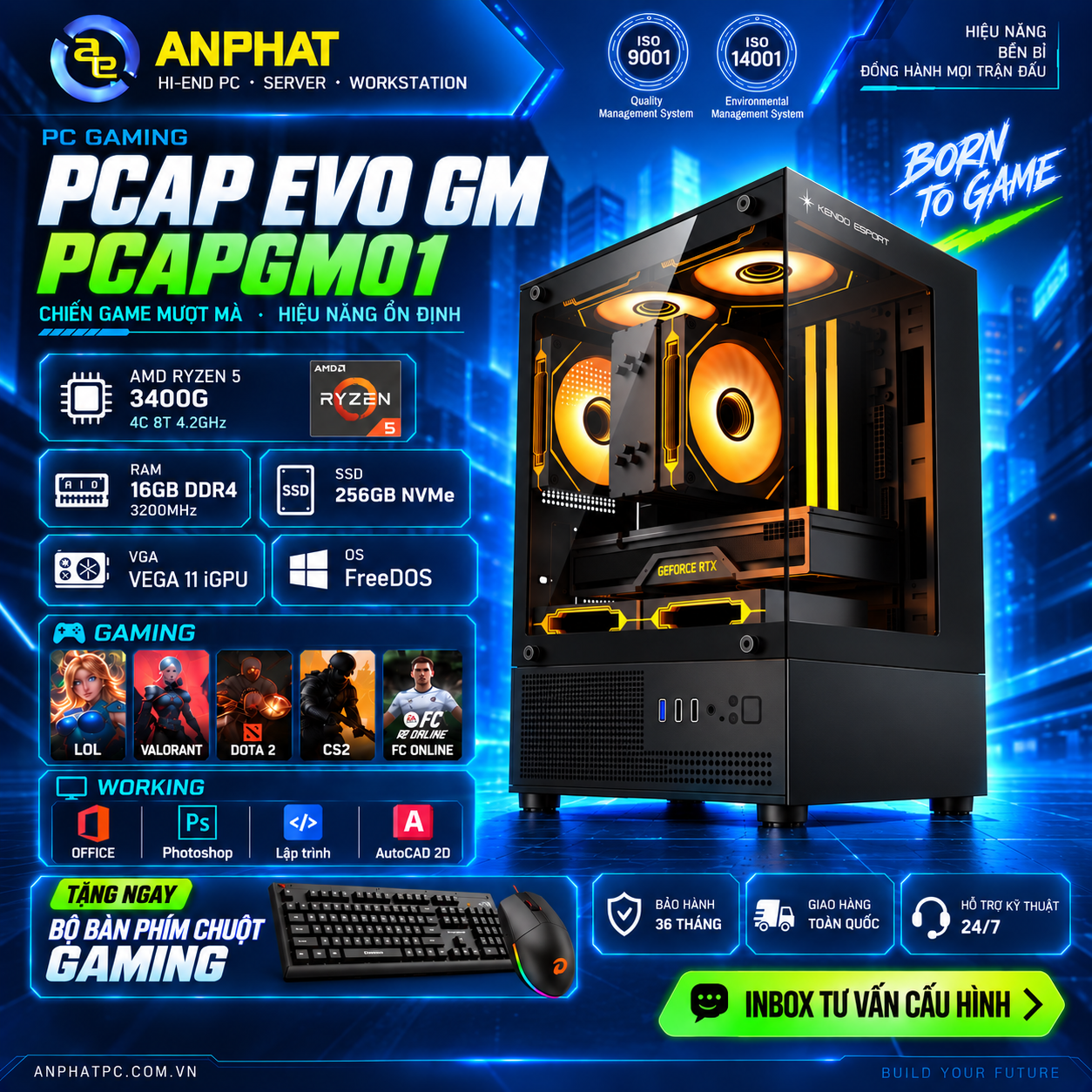 PC GAMING PCAP EVO GM STARTER VEGA 11 / AMD Ryzen 5 3400GT / RAM 16GB / SSD 256GB / FreeDOS / PCAPGM01