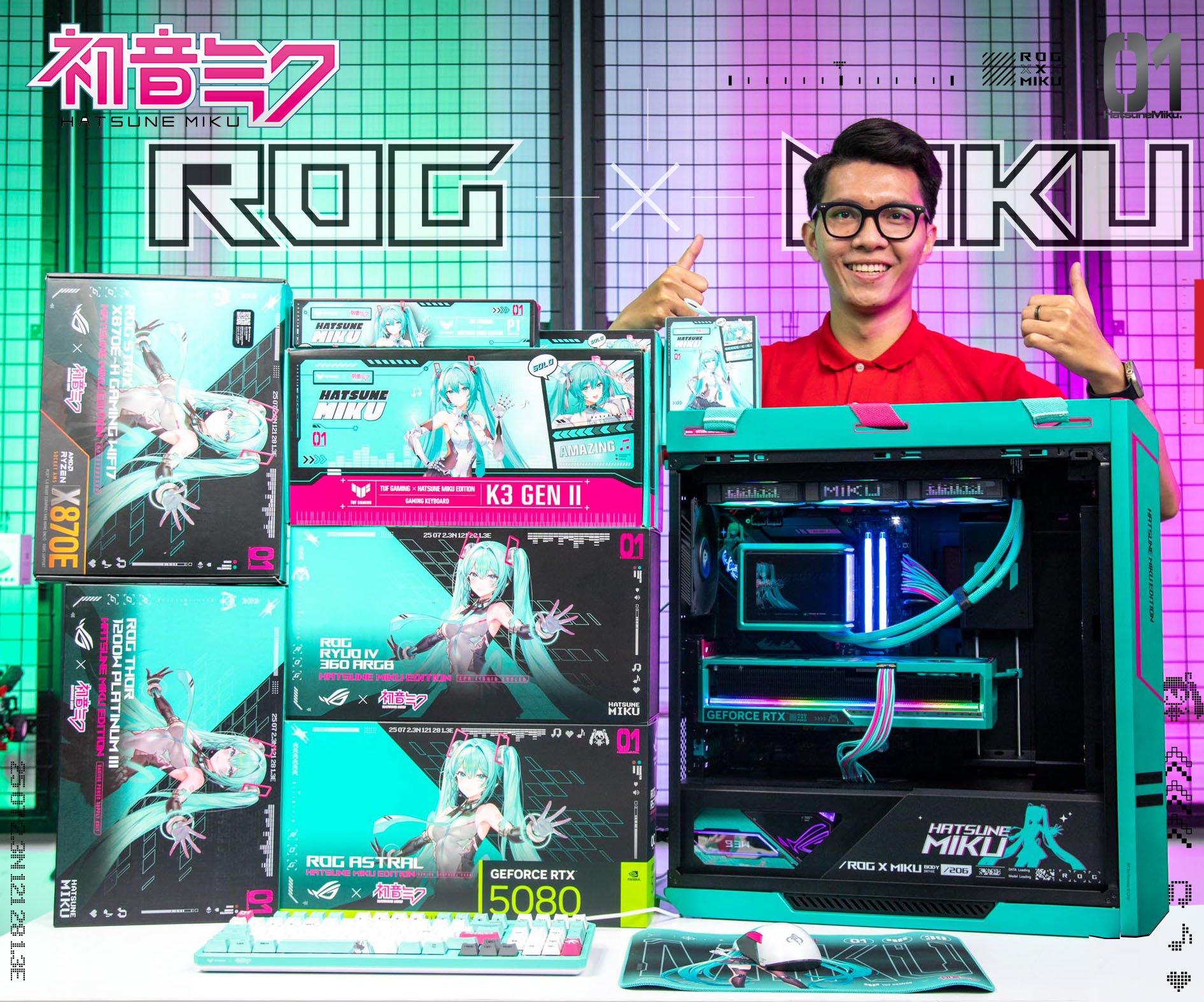 Ảnh minh họa PC HACOM DIAMOND ASUS x HATSUNE MIKU LIMITED EDITION ( Ryzen 9900X3D/ VGA RTX 5080) POWERED BY ASUS 1