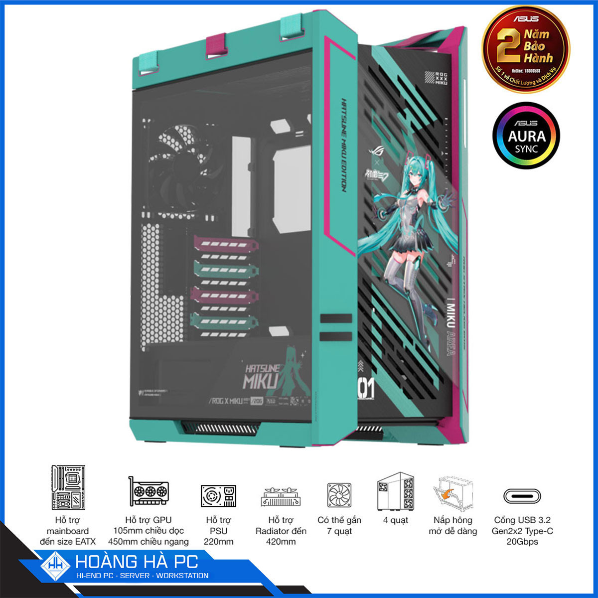 Ảnh minh họa Vỏ Case Asus Rog Strix Helios II GX601S Hatsune Miku - 4 Fan (Mid Tower/ Màu Xanh) 1