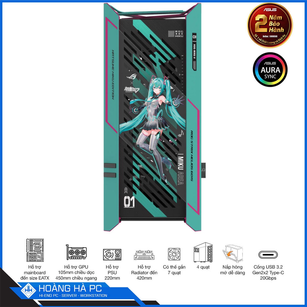 Ảnh minh họa Vỏ Case Asus Rog Strix Helios II GX601S Hatsune Miku - 4 Fan (Mid Tower/ Màu Xanh) 2