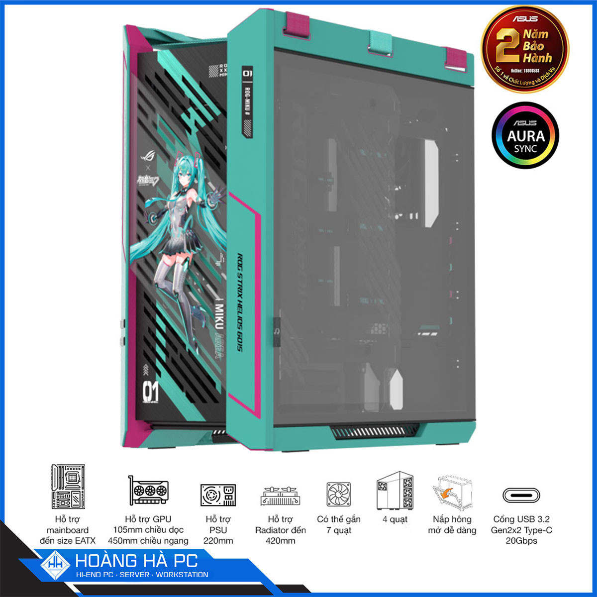 Ảnh minh họa Vỏ Case Asus Rog Strix Helios II GX601S Hatsune Miku - 4 Fan (Mid Tower/ Màu Xanh) 3