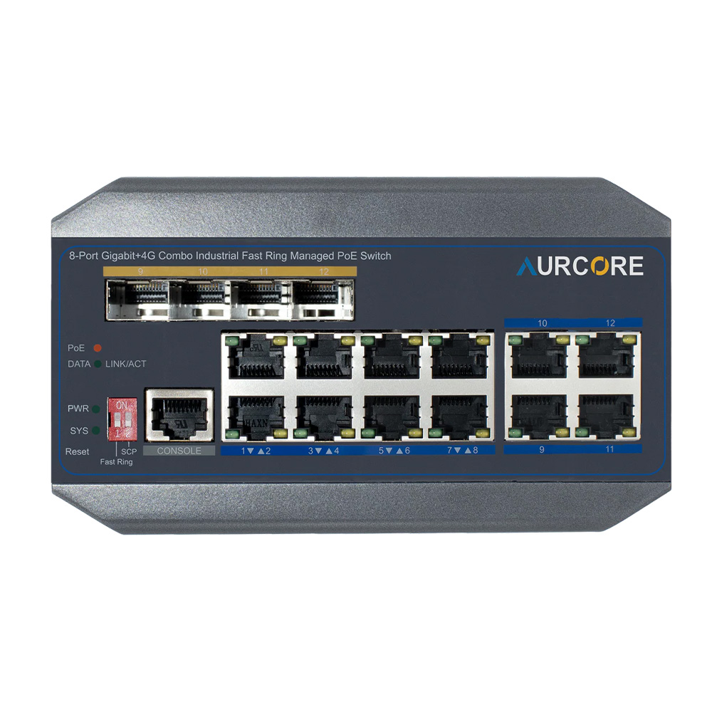 Ảnh minh họa Switch công nghiệp AurCore AIS2003P L2+ 8GE - 4G Combo - PoE/PoE+ 1