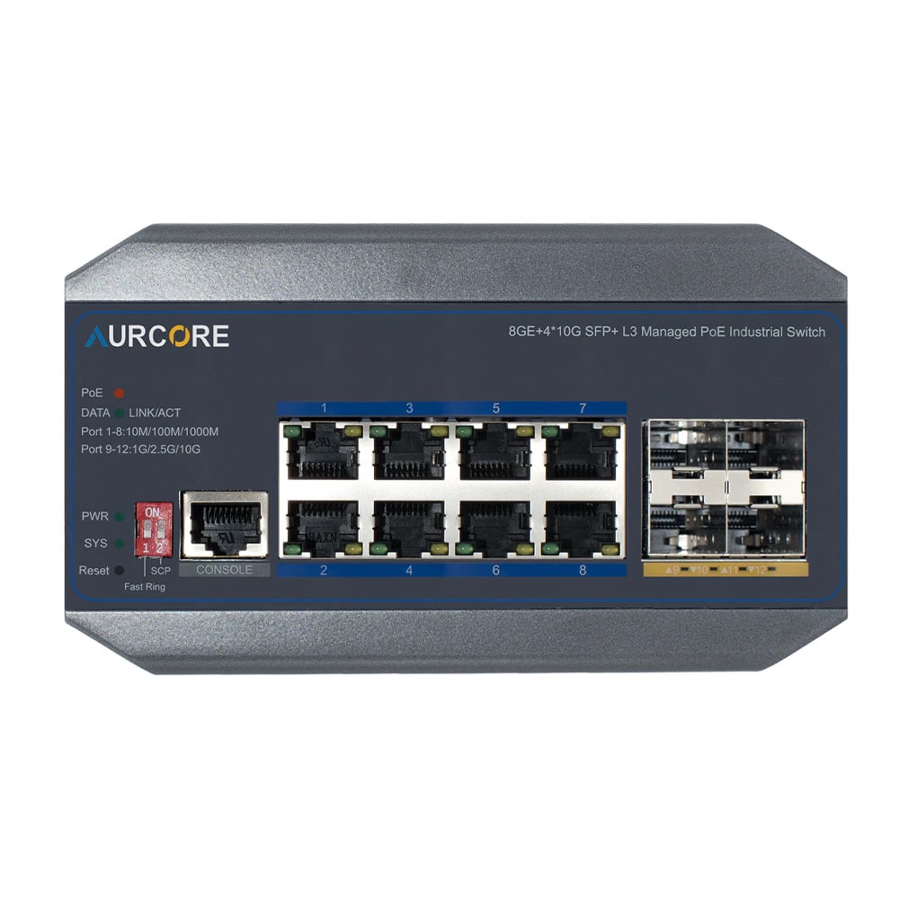 Ảnh minh họa Switch công nghiệp AurCore AIS4001P L2+ | 8GE | 4G SFP+ | PoE/PoE+ 1
