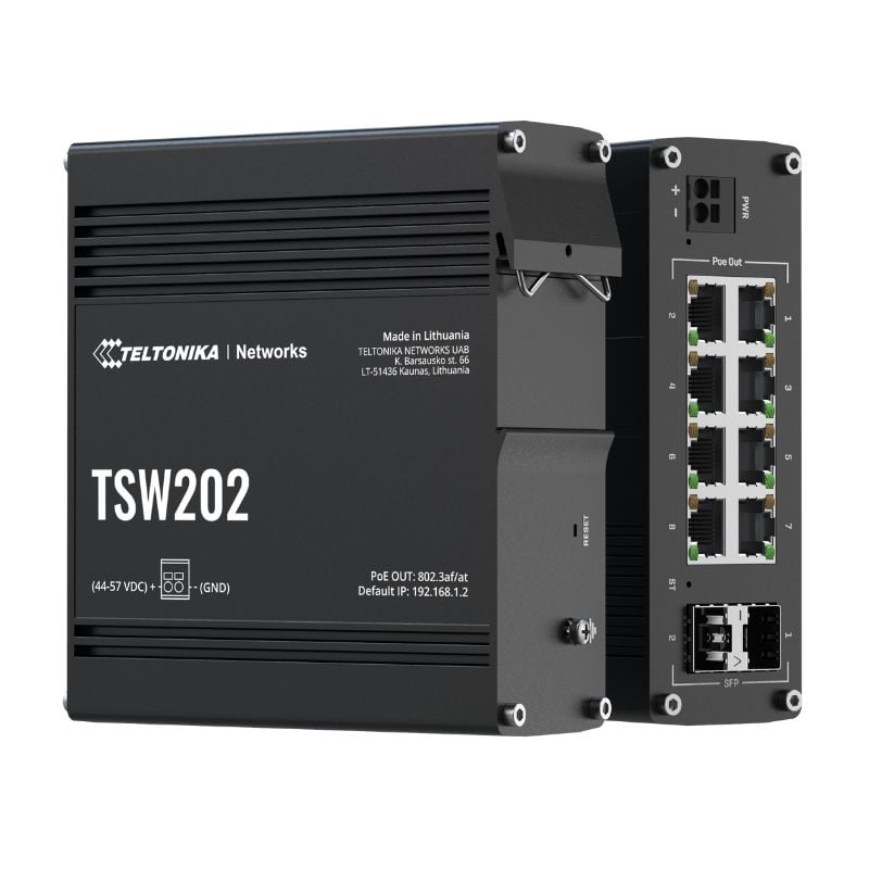 Ảnh minh họa Switch PoE công nghiệp Teltonika TSW202, 8x 1GbE PoE+, 2x SFP Ports 3