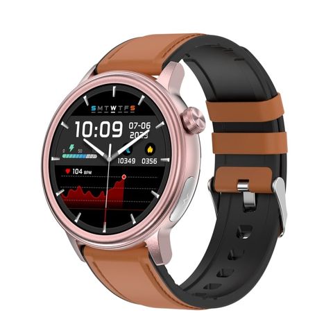 Đồng hồ thông minh ET470 Brown Leather – Màn hình màu 1.39 inch, ECG, Bluetooth Call