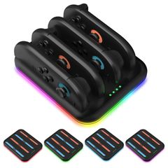  Đế sạc ngang 4 chỗ cho tay cầm Nintendo Switch 2 Đen – RGB rực rỡ, sạc nhanh tiện lợi 