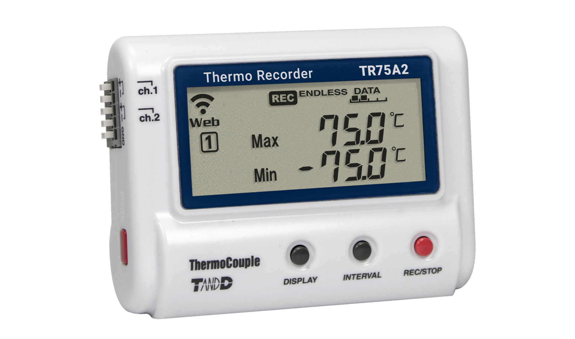 T&D TR75A2 bộ ghi nhiệt độ 2 kênh cặp nhiệt điện -199 ~ 1760°C