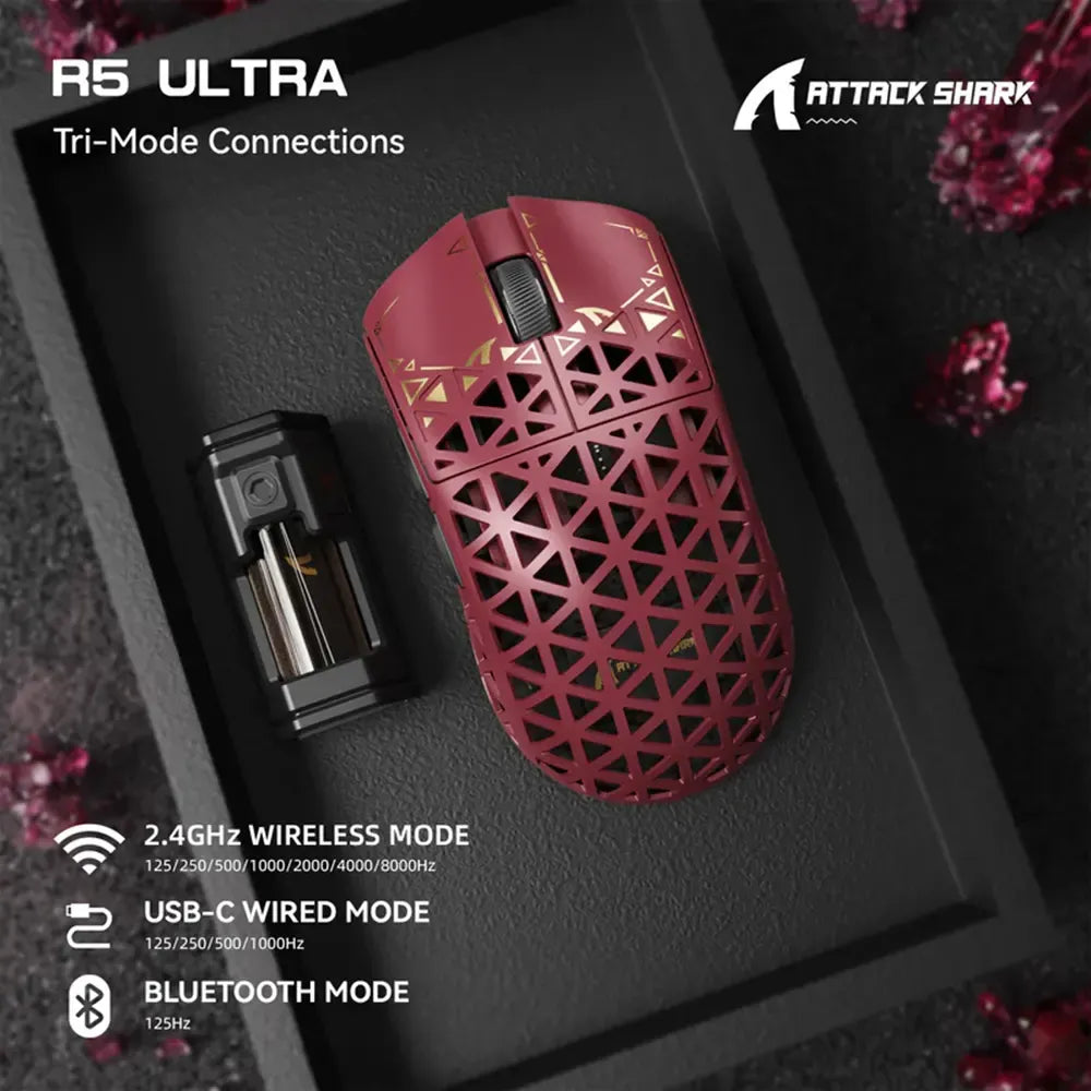 Ảnh minh họa Chuột Gaming Attack Shark R5 Ultra Sợi carbon Không dây 8K PAW3950MAX - Đỏ 2