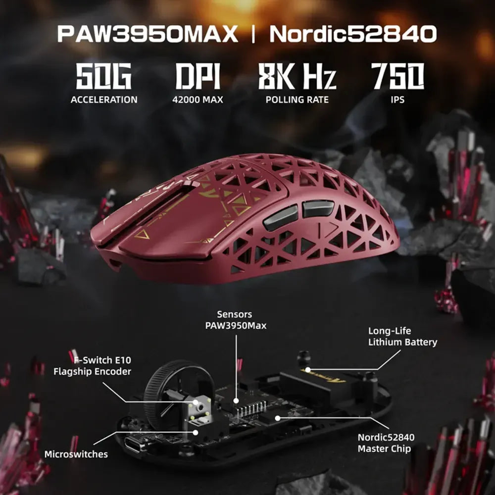 Ảnh minh họa Chuột Gaming Attack Shark R5 Ultra Sợi carbon Không dây 8K PAW3950MAX - Đỏ 3