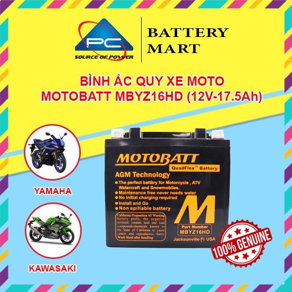 Ảnh minh họa Ắc quy xe moto phân khối lớn MOTOBATT MBYZ16HD 12V - 17.5AH, thương hiệu Hoa Kỳ, dùng cho xe HARLEY-DAVIDSON 1