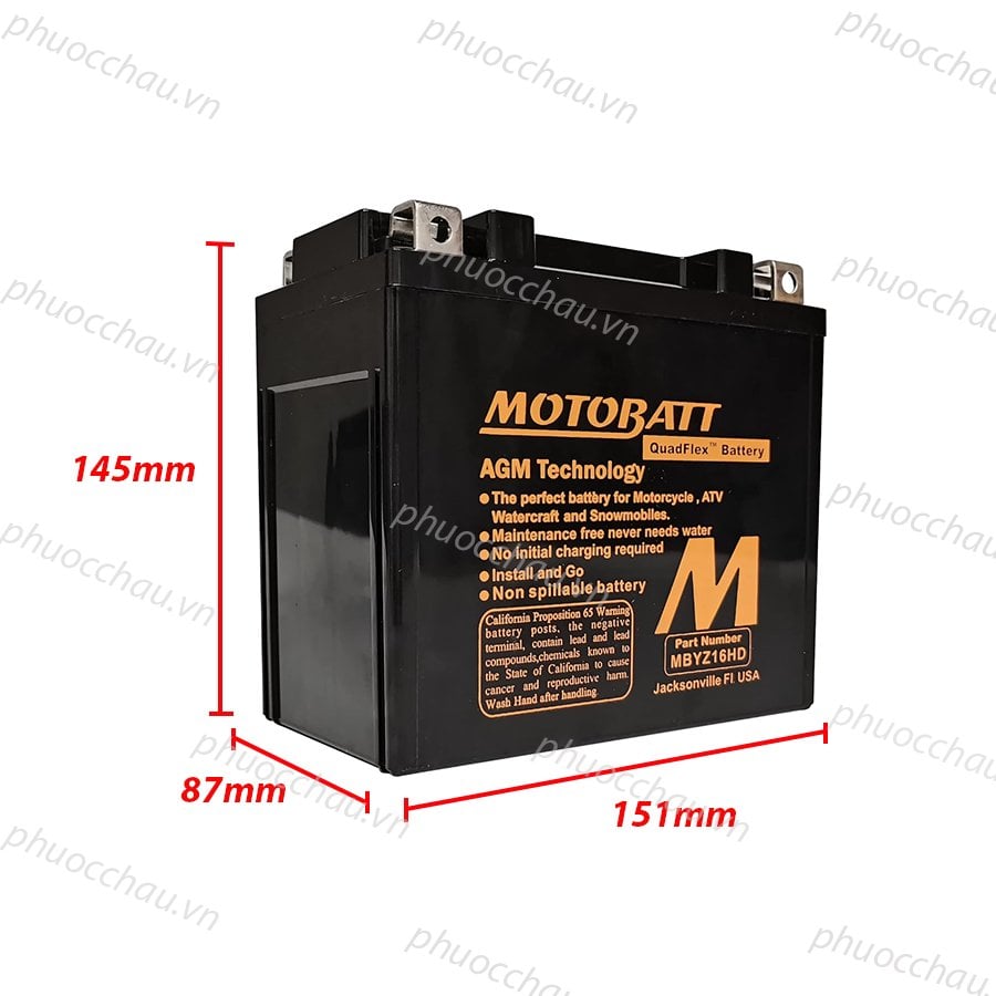 Ảnh minh họa Ắc quy xe moto phân khối lớn MOTOBATT MBYZ16HD 12V - 17.5AH, thương hiệu Hoa Kỳ, dùng cho xe HARLEY-DAVIDSON 2