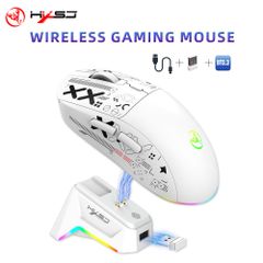  Chuột gaming T90PRO 12000 DPI, White, 3 chế độ, đế sạc RGB 