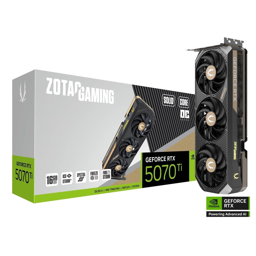 Card màn hình ZOTAC GAMING GeForce RTX 5070 Ti SOLID CORE OC | 16GB GDDR7, 8960 CUDA, 750W