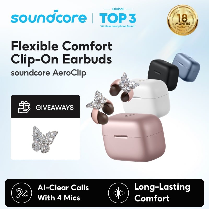 Ảnh minh họa Tai Nghe Kẹp Tai Không Dây SOUNDCORE AeroClip (Bluetooth v5.4, 8H, Hi-Res Audio) – PINK 2