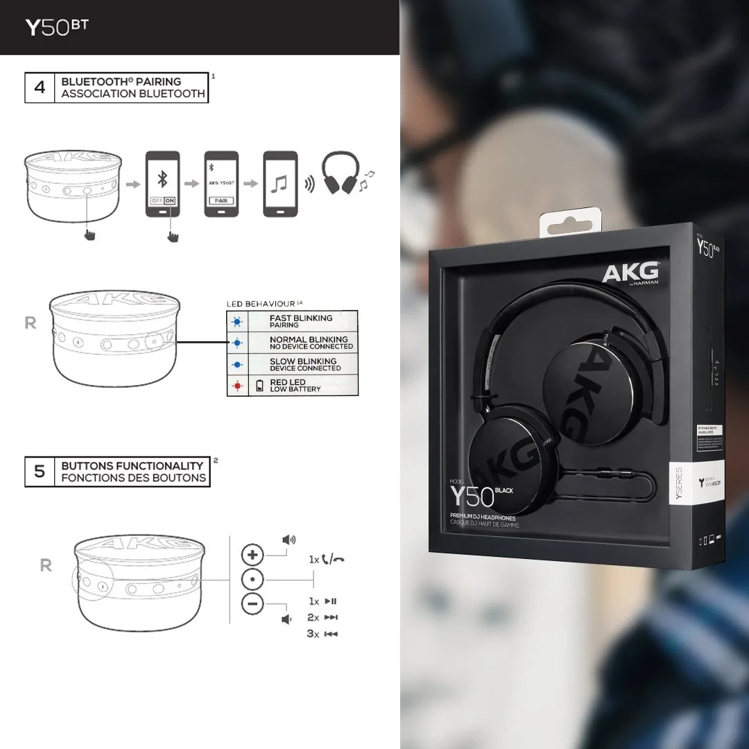 Ảnh minh họa Tai nghe chụp tai Bluetooth AKG Y50BT, Tai nghe Bluetooth AKG 3