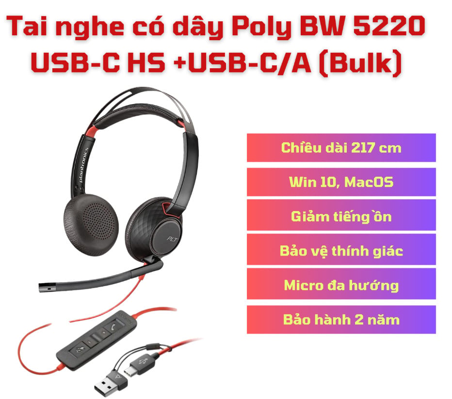 Ảnh minh họa Tai nghe có dây Poly BW 5220 USB-C HS +USB-C/A (Bulk) _ 8X231A6 1