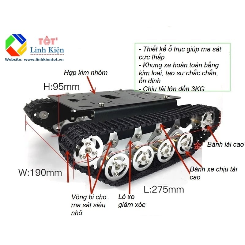Ảnh minh họa Bộ khung robot xe tăng tank TS100 - Robot tăng bánh xích khung kim loại (nhôm) động cơ 12v 1