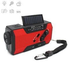  Tay quay đa năng Đỏ – Đèn pin LED, năng lượng mặt trời, FM/NOAA, SOS khẩn cấp 