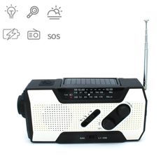  Tay quay đa năng Trắng – Đèn pin LED, năng lượng mặt trời, FM/NOAA, SOS khẩn cấp 