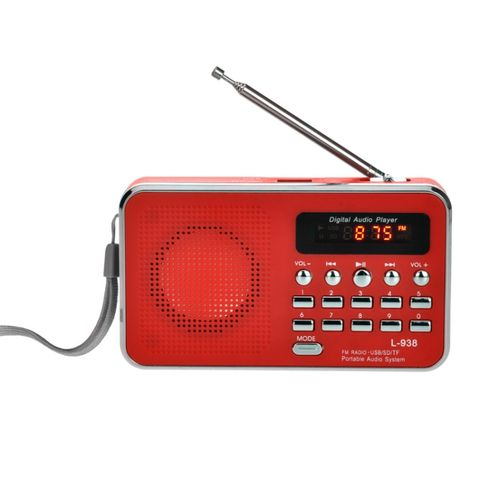 L-938 MP3 Player Đỏ – FM Radio, hỗ trợ thẻ SD/TF, AUX, tai nghe 3.5mm
