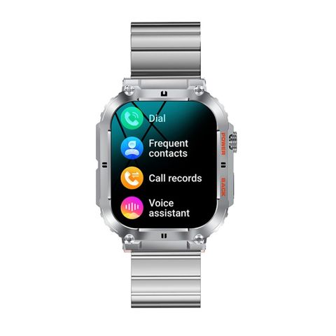 K57 Pro Silver Steel – Smartwatch thép bạc 1.96 inch, theo dõi sức khỏe, chống nước