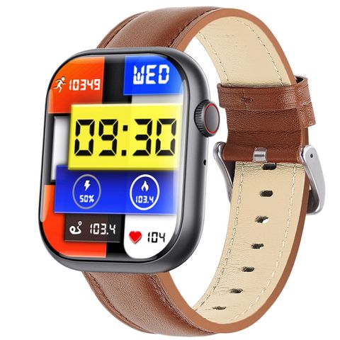 F70 Black Brown Leather – Smartwatch 2,1 inch, Phát nhạc, Luyện thở & Đồng hồ bấm giờ