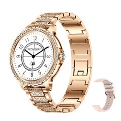  Đồng hồ thông minh thể thao Bluetooth AI – Gold Rough Steel Strap + Pink Silicone Strap 