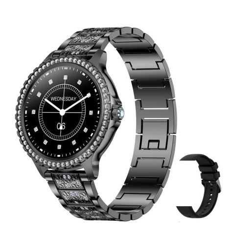 Đồng hồ thông minh thể thao Bluetooth AI – Black Rough Steel Strap + Black Silicone Strap