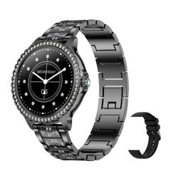  Đồng hồ thông minh thể thao Bluetooth AI – Black Rough Steel Strap + Black Silicone Strap 