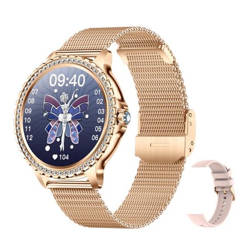 Đồng hồ thông minh thể thao Bluetooth AI – Gold Mesh Strap + Silicone Strap