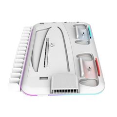  Đế tản nhiệt đa năng cho PS5 Slim / Pro Trắng – Sạc tay cầm, giá đỡ đĩa, RGB 