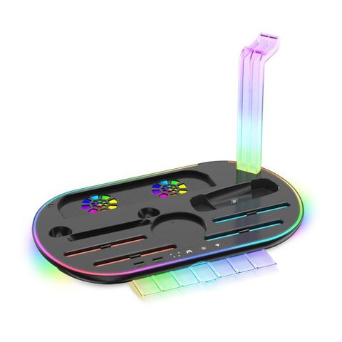 Đế sạc tích hợp làm mát cho Nintendo Switch 2 Đen – JYS NS2322, đèn RGB, sạc 4 tay cầm