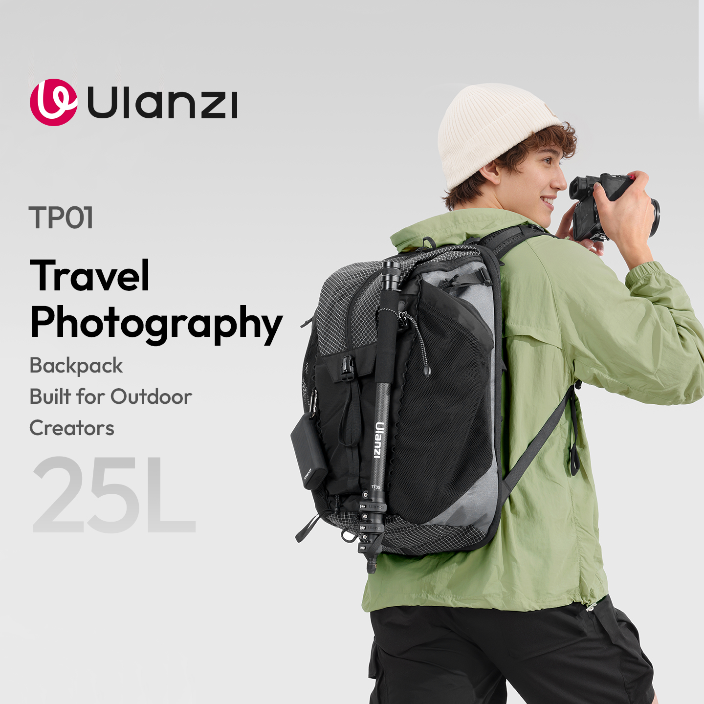 Ulanzi TP01 Travel Photography Backpack 25L Built for Outdoor Creators Adventure Casual Hiking for Action Camera Livestreaming