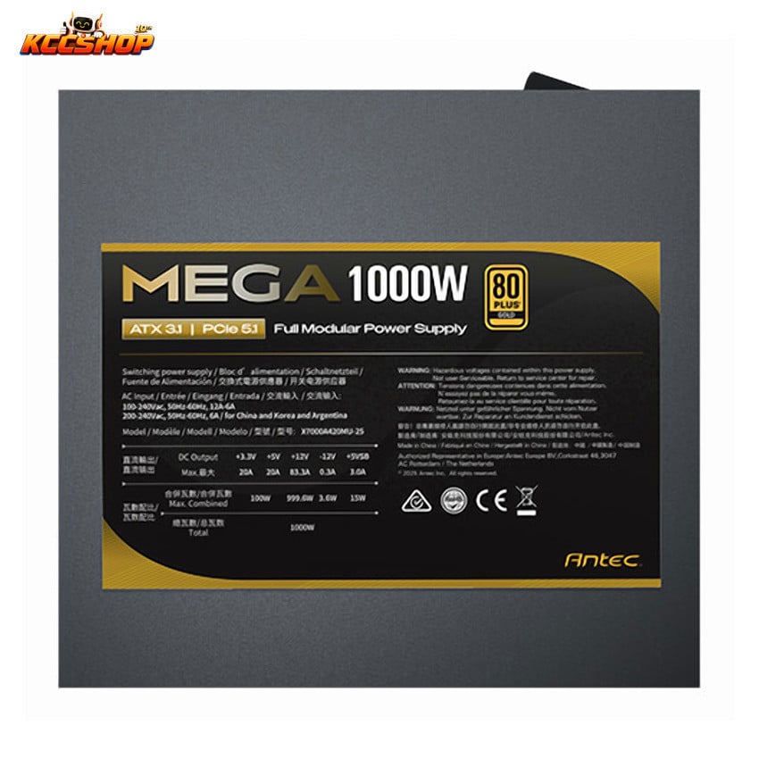 Ảnh minh họa Nguồn máy tính Antec MEGA 1000 EC ATX 3.1, PCIE 5.1 1000W 80 Plus Gold (ANTECMEGA1000EC) 3