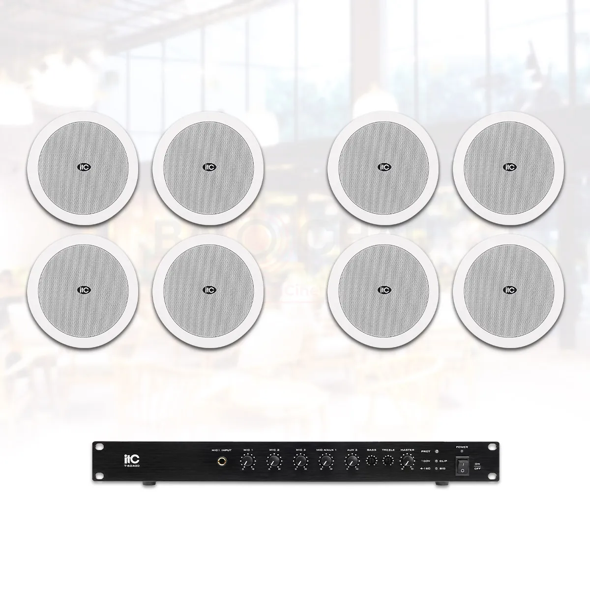 Ảnh minh họa Hệ thống âm thanh quán cafe, nhà hàng 1 tầng trong nhà 03 (ITC T-206CW, ITC T-B240D) 2