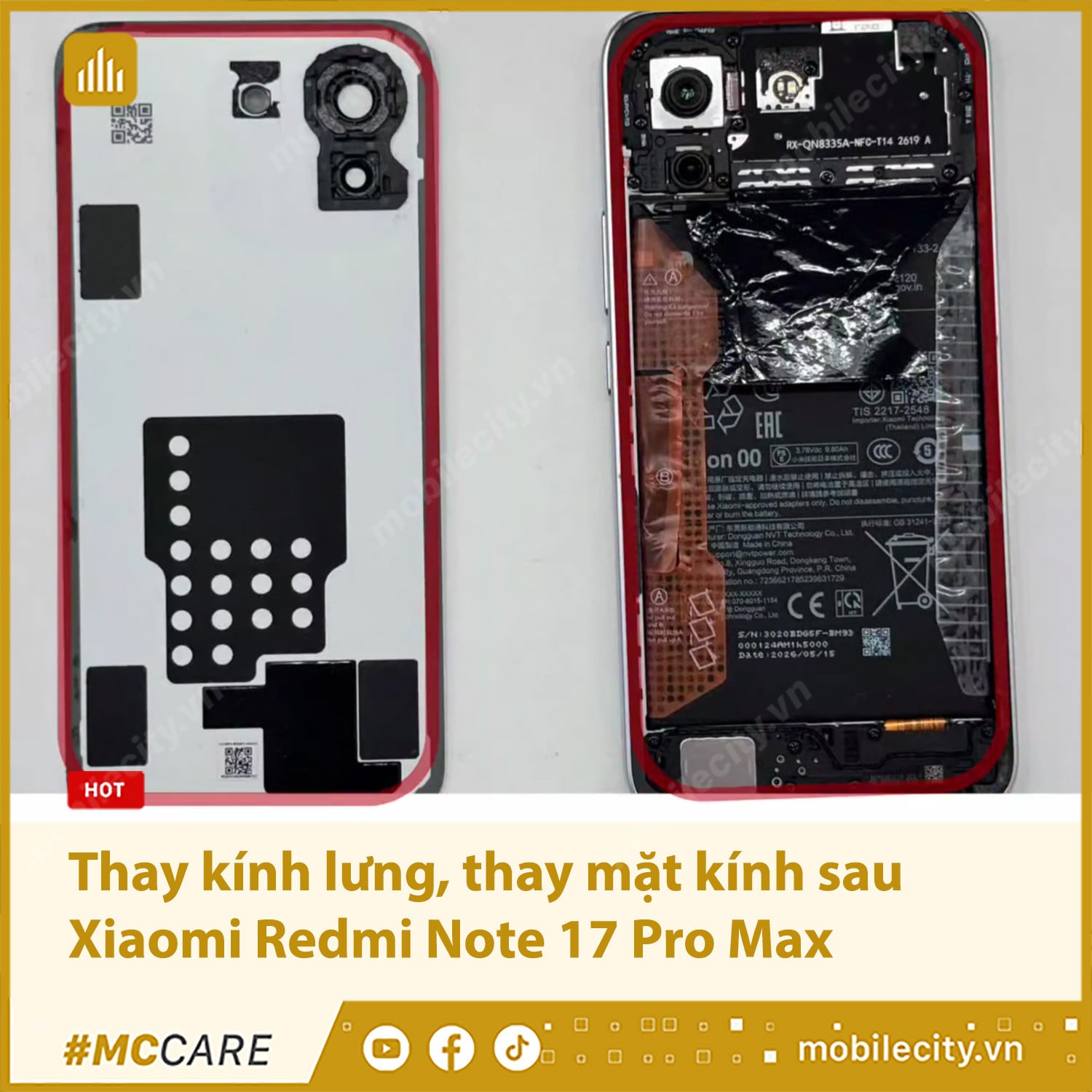 Thay kính lưng, thay mặt kính sau Xiaomi Redmi Note 17 Pro Max